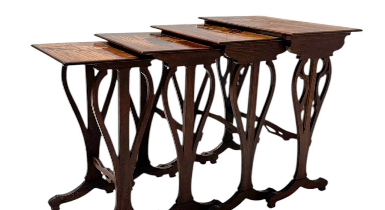 Art Nouveau Set of Four Nesting Tables by Emile Galle Nancy France, 1900s